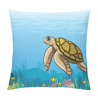 Personality  Cartoon Sea Turtle And Coral Reef. Pillow Covers