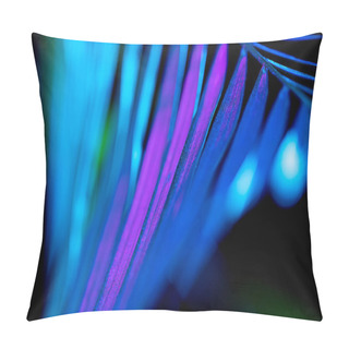 Personality  Toned Image Of Blue Palm Leaf, On Black Pillow Covers