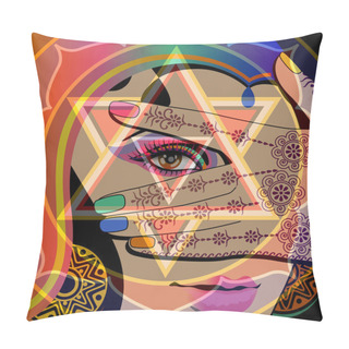 Personality  A Collage Of Images Of Magical Women And Yantra Pillow Covers