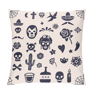 Personality  Vintage Day Of The Dead Graphics - Colorful Illustrations For Dia De Los Muertos. Hand Drawn With Vintage Textures. Pillow Covers