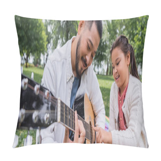 Personality  Smiling Asian Family Playing Acoustic Guitar In Park, Banner  Pillow Covers
