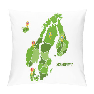 Personality  Scandinavia Map With Flags Pillow Covers