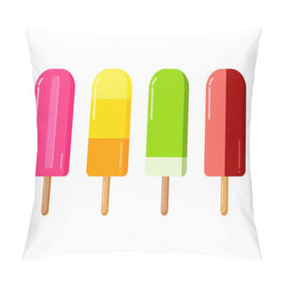 Personality  Flat Yummy Ice Creams On White Isolated Background. Tastes Of Different Fruits And Berries. Summer Fresh Set. Pillow Covers