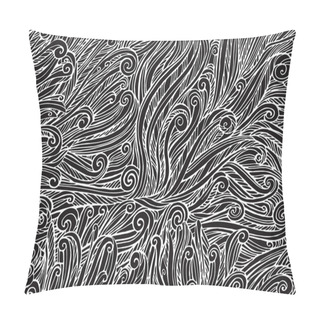 Personality  Print, Black And White Seamless Pattern Of Abstract Curls, Wave, Spiral, Doodle, Ringlets. Vector Illustration Pillow Covers