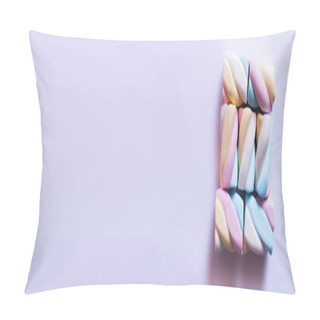Personality  Flat Lay With Marshmallows On White Surface With Copy Space, Banner  Pillow Covers