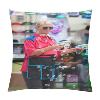 Personality  Carnival Worker Blows Bubbles With Bubble Guns Pillow Covers