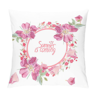 Personality  Round Frame With Pretty Flowers Roses And Text Spring Is Coming. Festive Floral Circle For Your Season Design. Pillow Covers