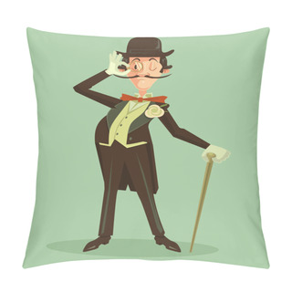 Personality  Victorian Gentleman. Vintage Britain Gentleman In Hat. Vector Flat Cartoon Illustration Pillow Covers