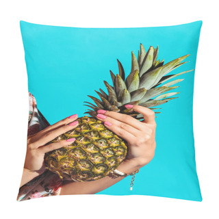 Personality  Hippie Woman Holding Pineapple Pillow Covers