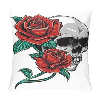 Personality  A Human Skulls With Roses On White Background Pillow Covers