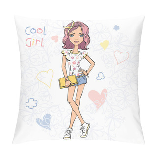 Personality  Vector Cute Fashionable Girl Pillow Covers