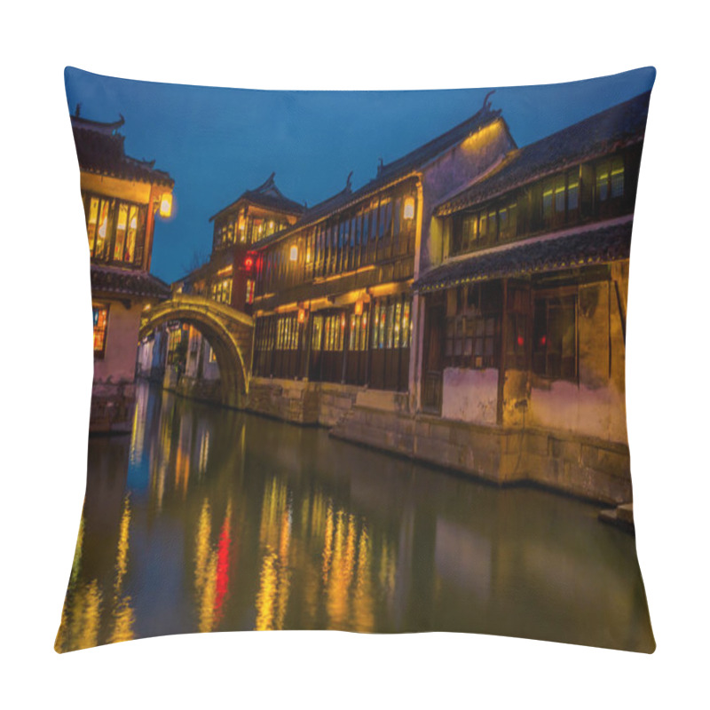 Personality  SHANGHAI, CHINA: Beautiful Evening Light Creates Magic Mood Inside Zhouzhuang Water Town, Ancient City District With Channels And Old Buildings, Charming Popular Tourist Area Pillow Covers