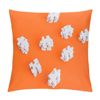Personality  Top View Of Stacked White Puzzle Pieces On Orange Pillow Covers