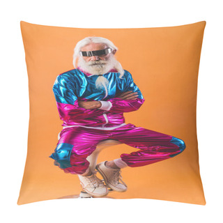 Personality  Senior Man With Eccentric Look  - 60 Years Old Man Having Fun, Portrait On Colored Background, Concepts About Youthful Senior People And Lifestyle Pillow Covers