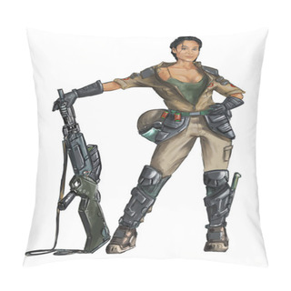 Personality  Concept Art Science Fiction Painting Of Female Soldier Woman Posing With Riffle Pillow Covers
