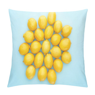 Personality  Top View Of Ripe Yellow Lemons On Blue Background Pillow Covers