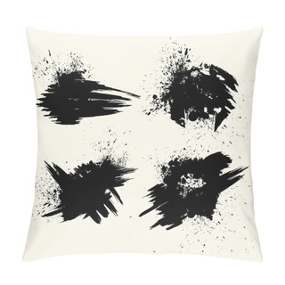 Personality  Collection Of Smears With Black Paint, Strokes, Brush Strokes, Stains And Splashes, Dirty Lines, Rough Textures. Elements Of Artistic Design. Pillow Covers
