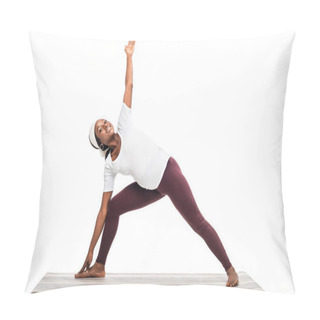 Personality  African American Pregnant Woman Making Yoga Exercises On Floor Isolated On White Pillow Covers