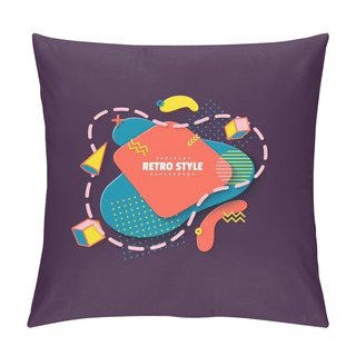 Personality  Pattern Of Liquid Geometric Shapes In Cut Paper Style. Creative Flyer Memphis 80s 90s Retro Element Layered Bubbles Cut Out Of Cardboard. Vector Banner Template With Cube Cylinder Cone And Lines. Pillow Covers