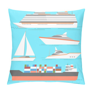 Personality  Ship Icons Set. Vector Boats Isolated. Ocean Ships Collection Pillow Covers