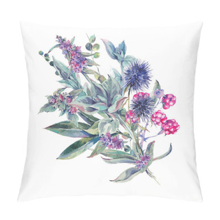 Personality  Watercolor Bouquet Of Thistles, Stachys And Wildflowers Pillow Covers