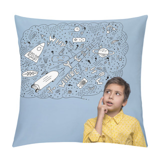 Personality  Studio Emotional Shot Of A Young Boy Thinking About How The Worl Pillow Covers