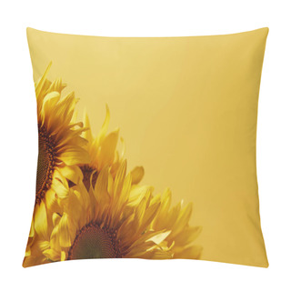 Personality  Bouquet With Beautiful Blossoming Sunflowers, Isolated On Yellow With Copy Space Pillow Covers