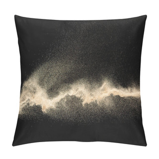 Personality  Dry River Sand Explosion.Brown Color Sand Splash Against Black Background. Pillow Covers