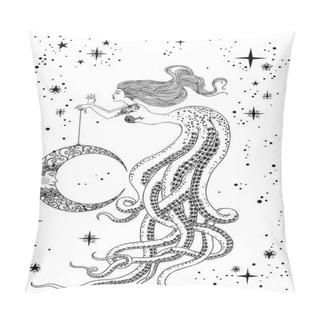 Personality  Beautiful Mermaid With Moon In Her Hand Pillow Covers