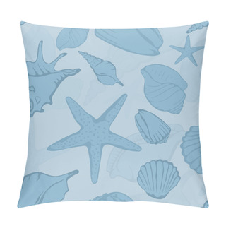Personality  Seamless Pattern Of Hand Drawn Seashells. Vector Illustration Pillow Covers