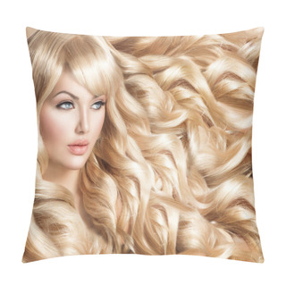 Personality  Girl With Long Curly Blond Hair Pillow Covers