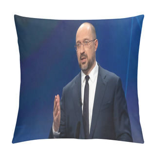Personality  KYIV, UKRAINE - Jun 15, 2020: Denis Shmygal - Ukrainian Statesman And Politician, Prime Minister Of Ukraine During A Teleether On The Channel ICTV Pillow Covers