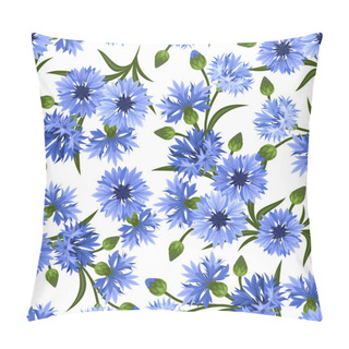 Personality  Seamless Pattern With Blue Cornflowers. Vector Illustration. Pillow Covers