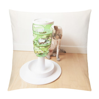 Personality  Playful Cat Is Touching And Punching Food With Paw. Entertaining, Mental Challenge Game For Your Cat - Green Color Tree, Can Be Used For Daily Feeding With Dry Food And Snacks. Slow Feeder Toy. Pillow Covers