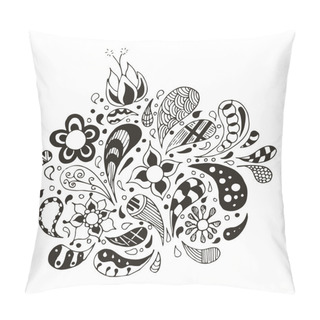 Personality Doodles, Zentangle Stylized, Vector, Illustration, Pattern, Freehand Pencil, Flowers, Petals, Pattern Pillow Covers