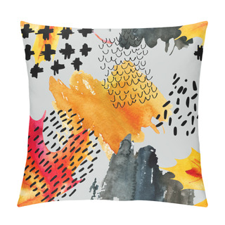 Personality  Autumn Watercolor Maple Leaf And Doodle Seamless Pattern Pillow Covers