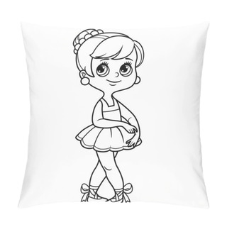 Personality  Beautiful Ballerina Girl In Tutu And Pointe Shoes Outlined For Coloring Isolated On A White Background Pillow Covers