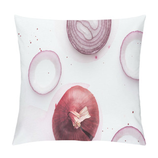 Personality  Top View Of Sliced Spicy Red Onion On White Surface With Pink Watercolor Blot Pillow Covers