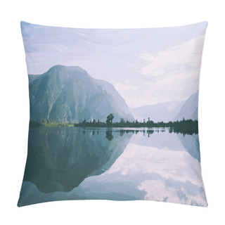 Personality  Painted Blue Sky With Clouds And Mountains And Lake  Pillow Covers