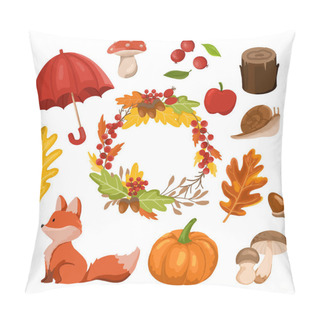 Personality  Autumn Elements Collection With Decorative Wreath. Vector Illust Pillow Covers