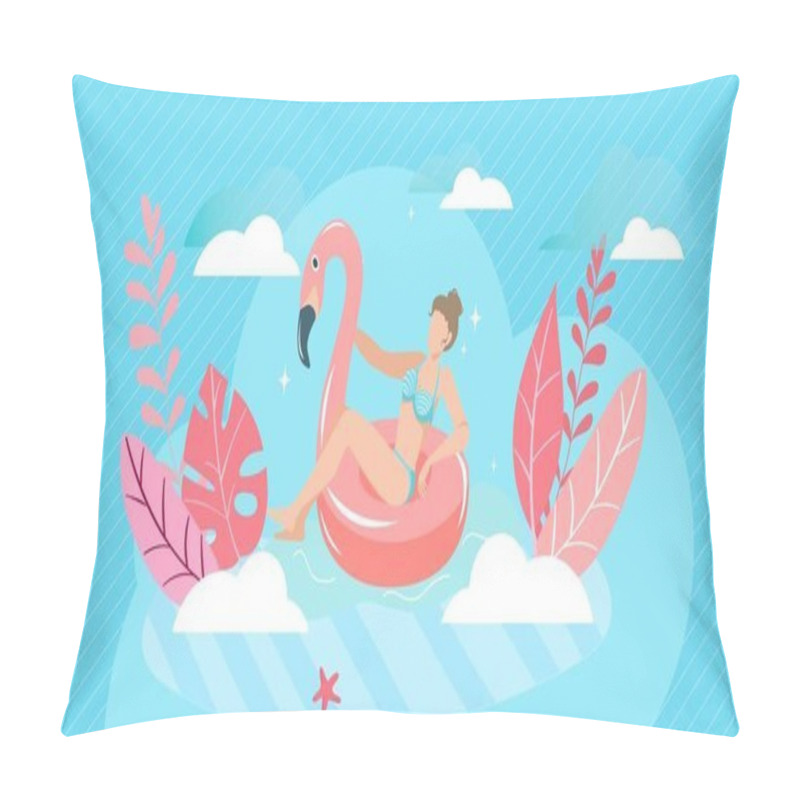 Personality  Summer vacation, swimming girl sea, travel vacation, woman beach, happy resort, design, cartoon style vector illustration. pillow covers
