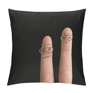 Personality  Cropped View Of Frustrated Fingers In Glasses Isolated On Black Pillow Covers