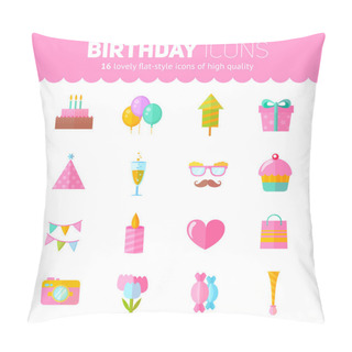 Personality  Festive Birthday Flat Icons Set Pillow Covers