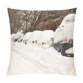 Personality  The Street And Cars Are Full Of Snow After A Big Snowstorm During Winter Season In Montreal, Quebec.  More Than 30 Cm In 1 Day On The City. Pillow Covers