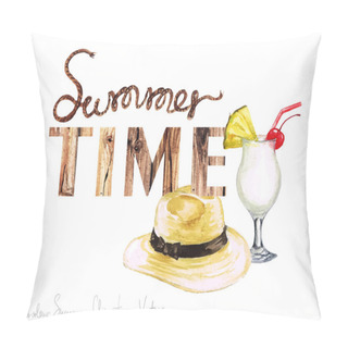 Personality  Summer Time - Vector Watercolor Clipart  Pillow Covers