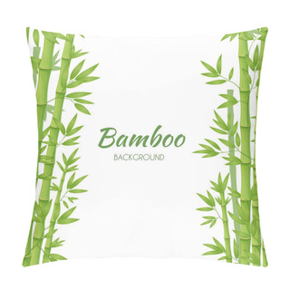 Personality  Green Bamboo Stems With Green Leaves On A White Background. Pillow Covers