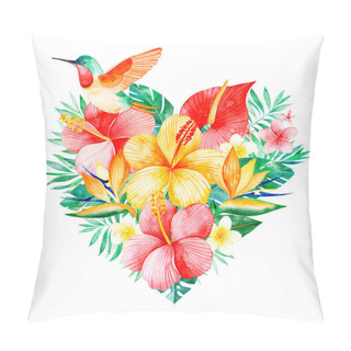 Personality  Flying Hummingbird In Flowers And Leaves On White Background Pillow Covers