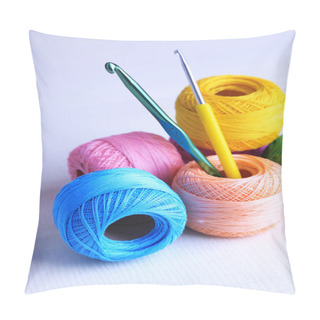 Personality  Colorful Clews And Crochet Hooks On Light Background Pillow Covers