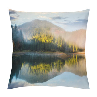 Personality  Gorgeous Foggy Sunrise On The Lake In Forest Pillow Covers