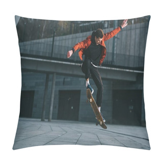 Personality  Skateboarder Doing Jump Trick In Urban Location Pillow Covers